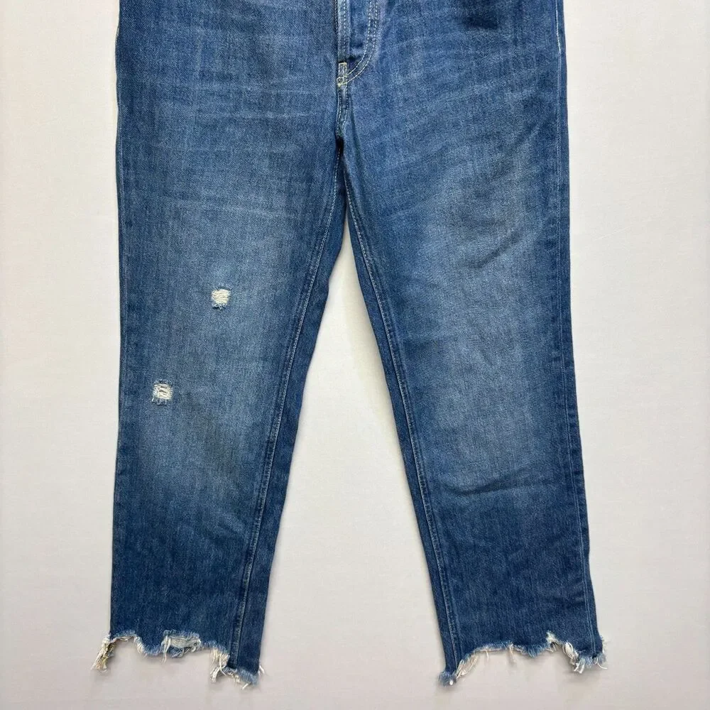 Free People We The Free Women Wide Leg Jeans Size 26 Distressed Denim D120 -12